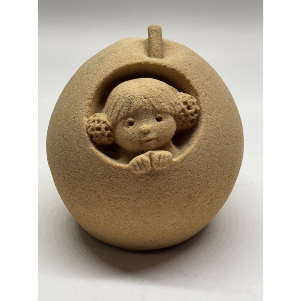 Small Vintage Marbell Stone Art Belgium Hand Carved Girl In Fruit